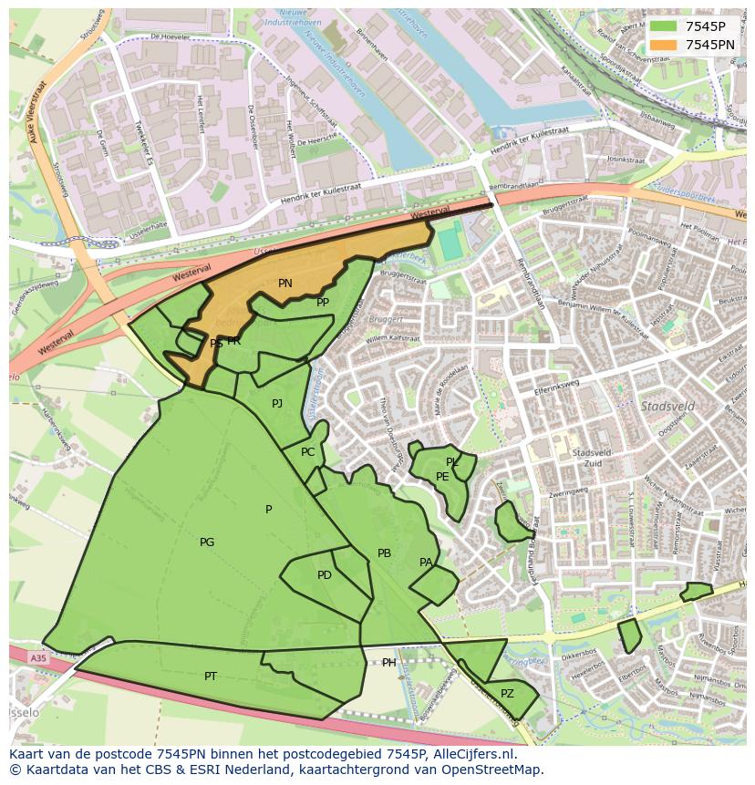 Afbeelding van het postcodegebied 7545 PN op de kaart.
