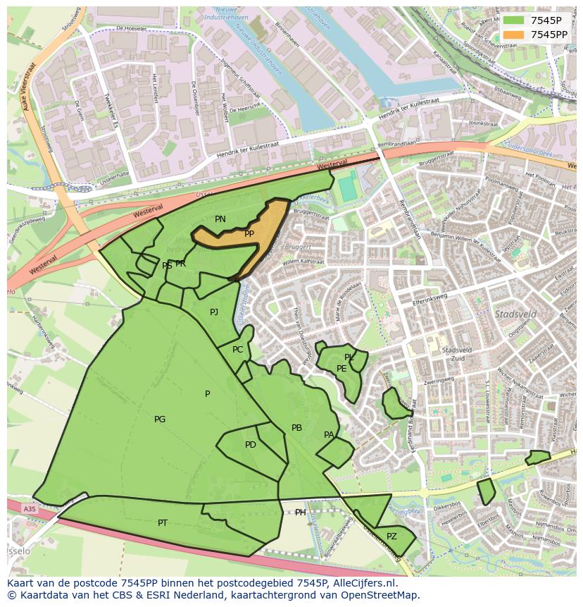 Afbeelding van het postcodegebied 7545 PP op de kaart.