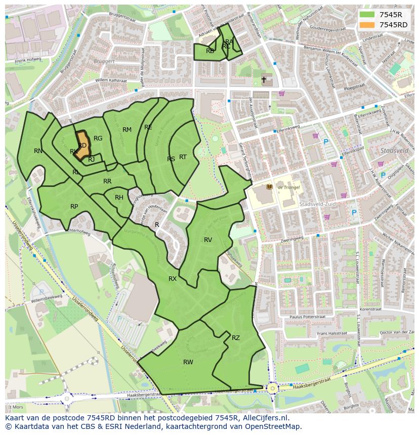 Afbeelding van het postcodegebied 7545 RD op de kaart.