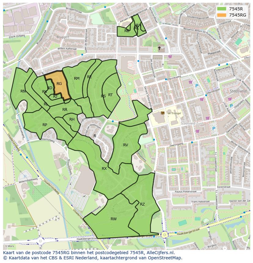 Afbeelding van het postcodegebied 7545 RG op de kaart.