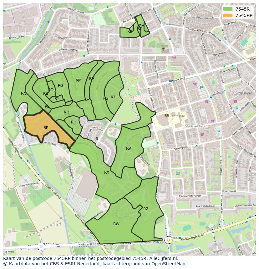 Afbeelding van het postcodegebied 7545 RP op de kaart.