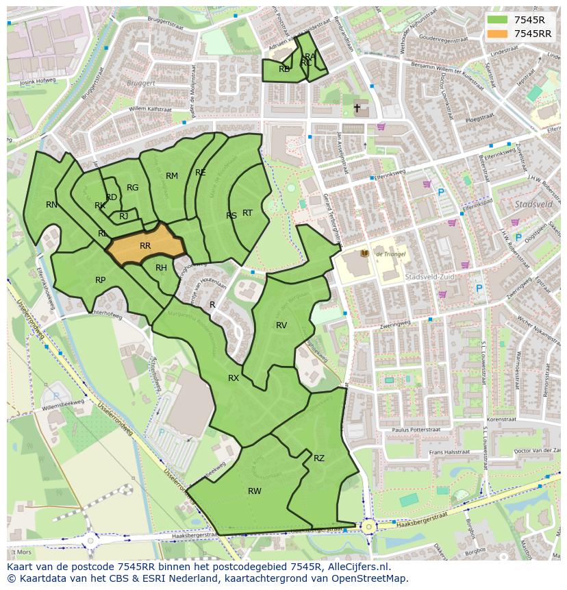 Afbeelding van het postcodegebied 7545 RR op de kaart.