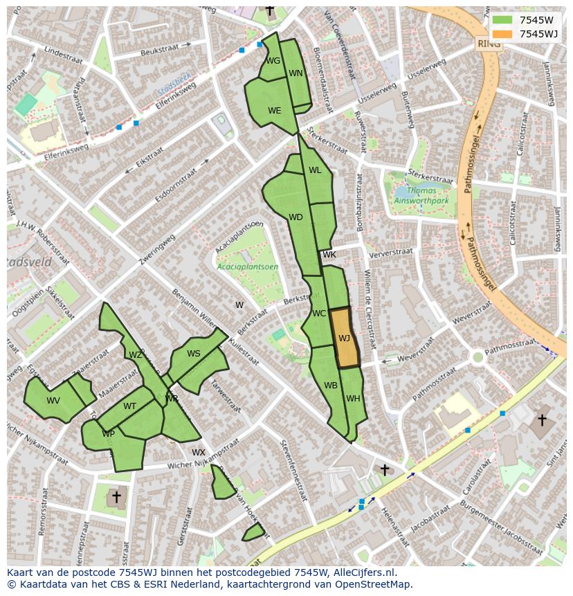 Afbeelding van het postcodegebied 7545 WJ op de kaart.