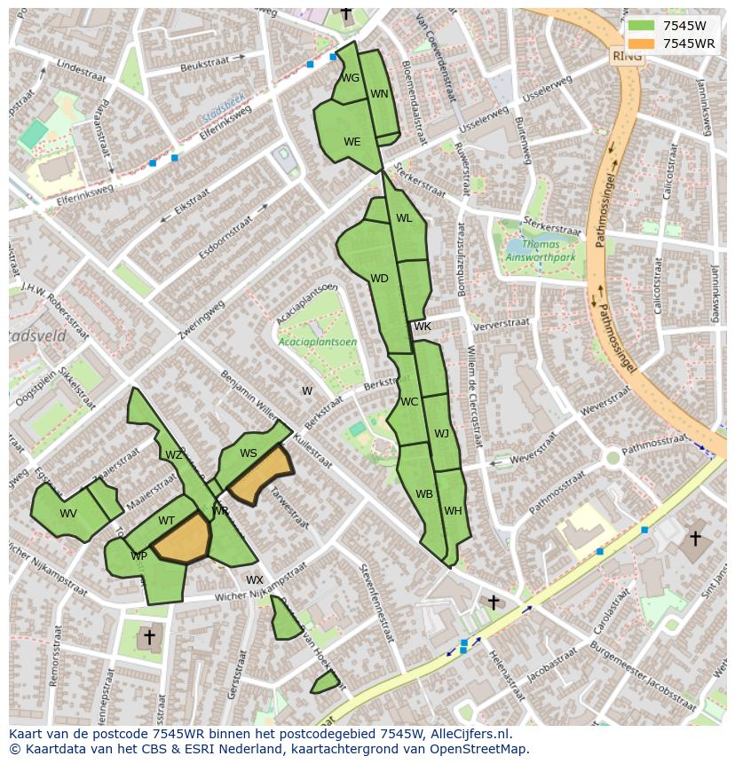 Afbeelding van het postcodegebied 7545 WR op de kaart.