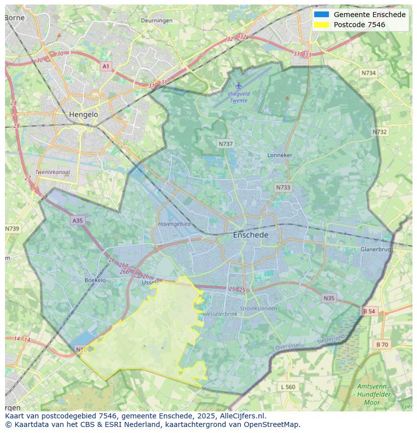 Afbeelding van het postcodegebied 7546 op de kaart.