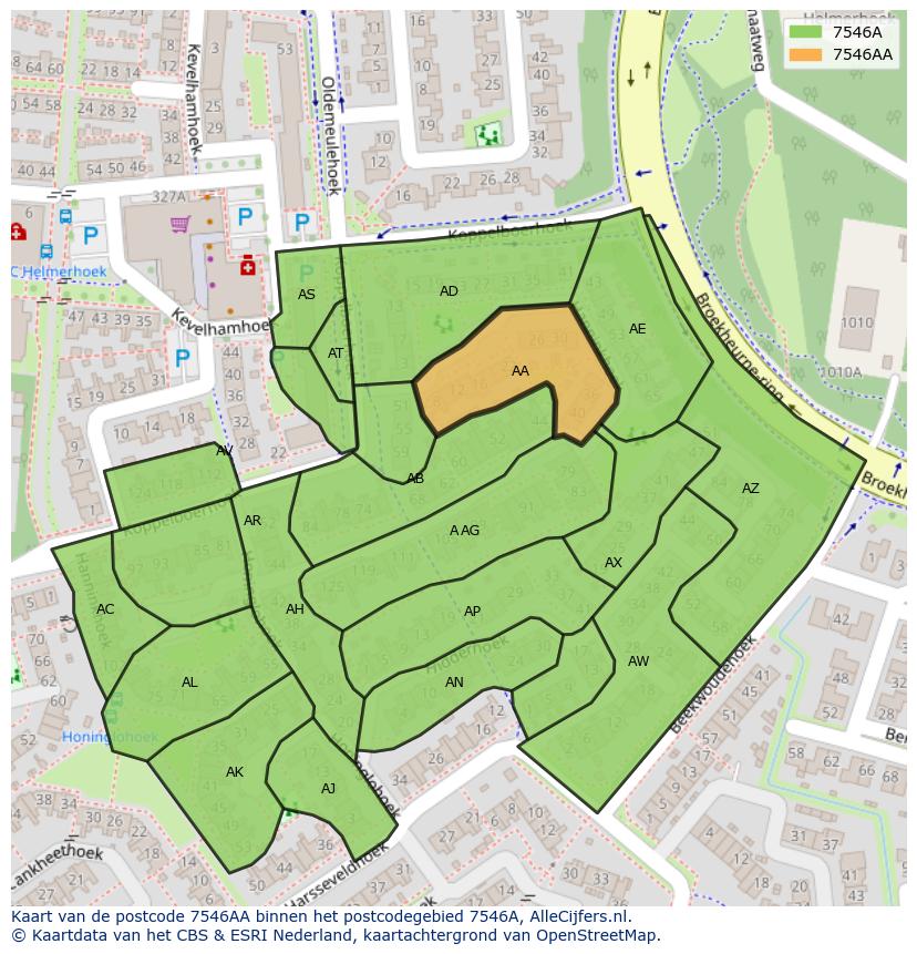 Afbeelding van het postcodegebied 7546 AA op de kaart.