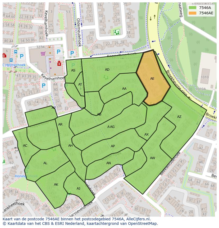Afbeelding van het postcodegebied 7546 AE op de kaart.