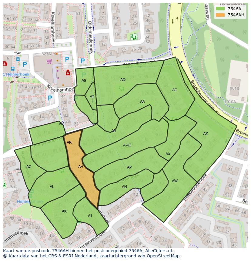 Afbeelding van het postcodegebied 7546 AH op de kaart.