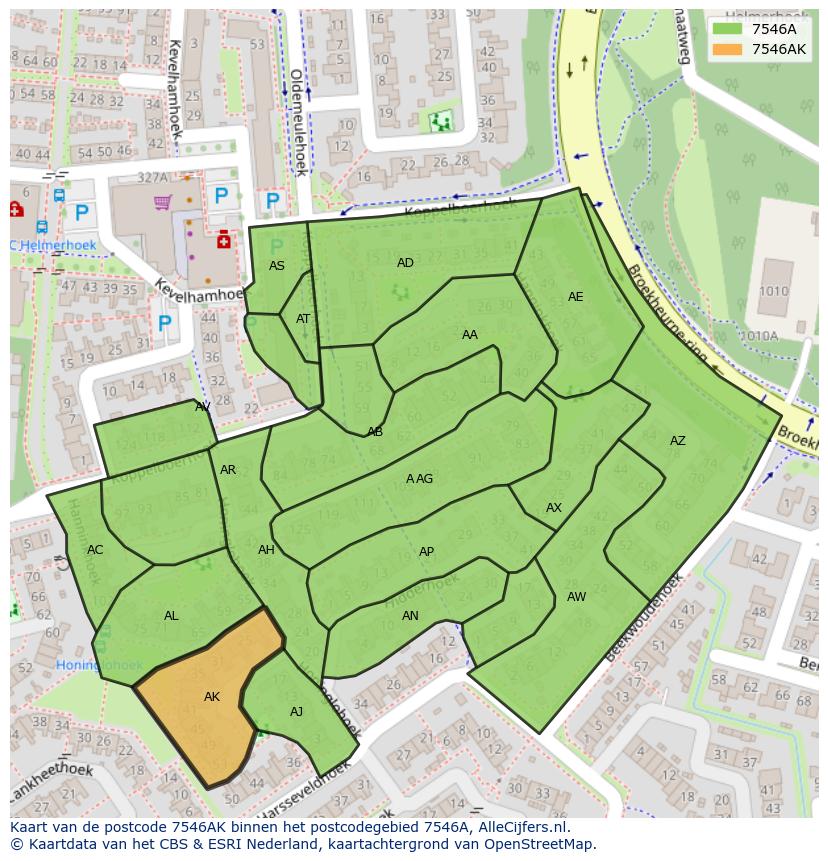 Afbeelding van het postcodegebied 7546 AK op de kaart.