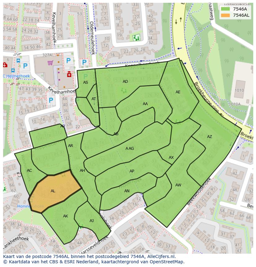 Afbeelding van het postcodegebied 7546 AL op de kaart.