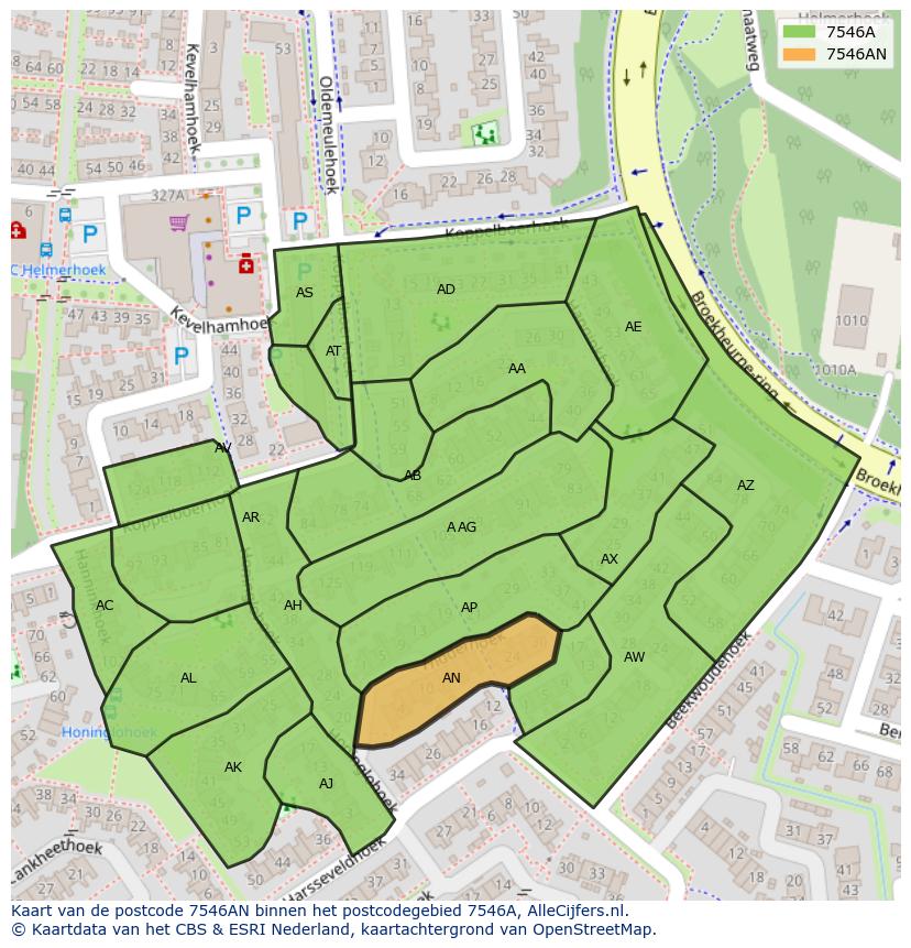 Afbeelding van het postcodegebied 7546 AN op de kaart.