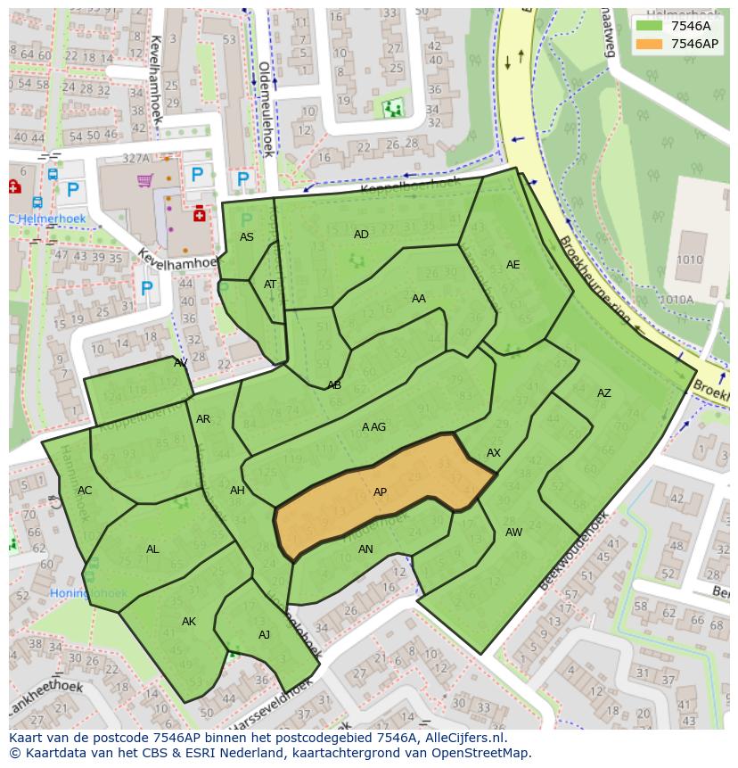 Afbeelding van het postcodegebied 7546 AP op de kaart.