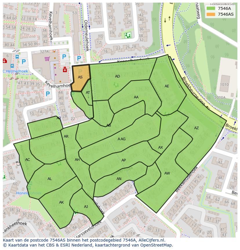 Afbeelding van het postcodegebied 7546 AS op de kaart.
