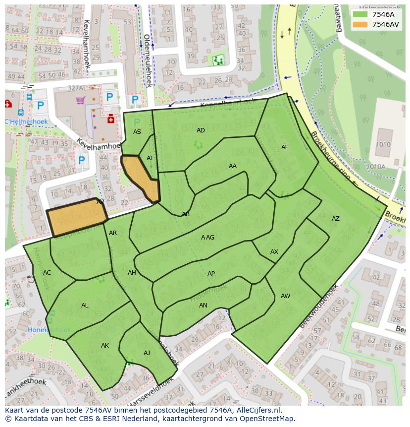Afbeelding van het postcodegebied 7546 AV op de kaart.