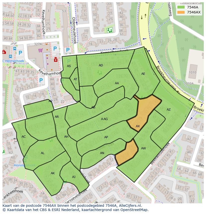 Afbeelding van het postcodegebied 7546 AX op de kaart.