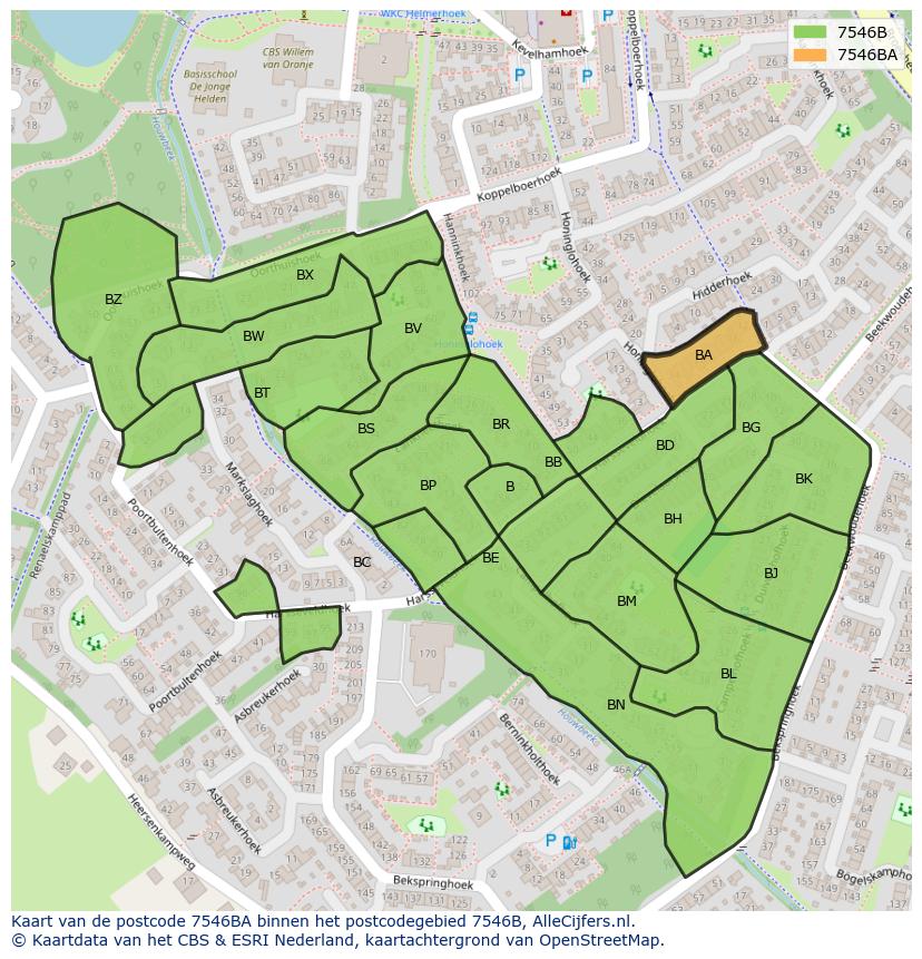 Afbeelding van het postcodegebied 7546 BA op de kaart.