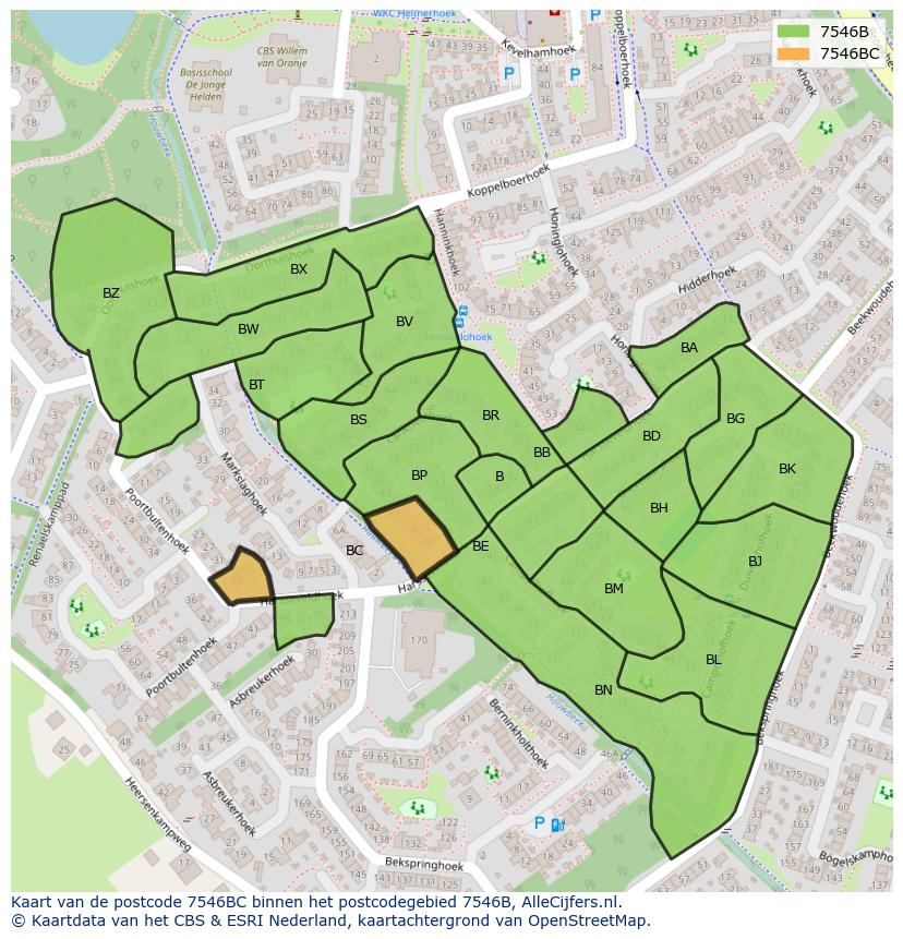 Afbeelding van het postcodegebied 7546 BC op de kaart.