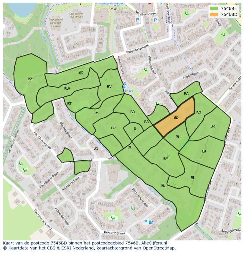 Afbeelding van het postcodegebied 7546 BD op de kaart.