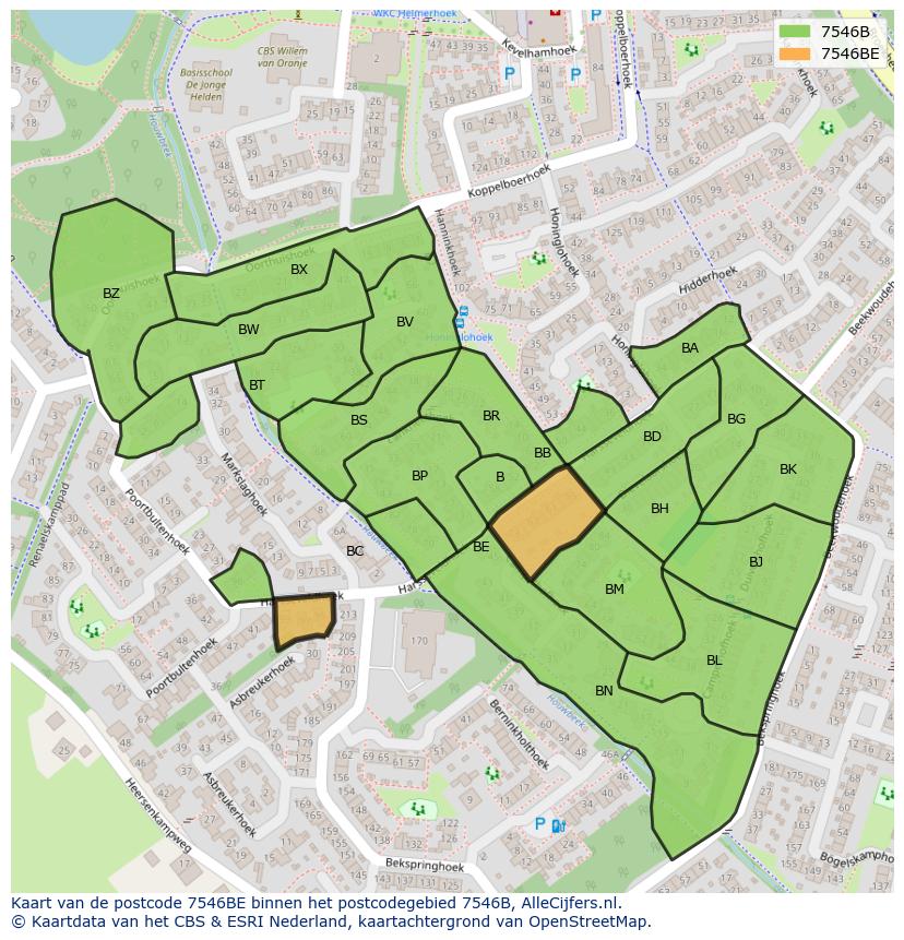 Afbeelding van het postcodegebied 7546 BE op de kaart.