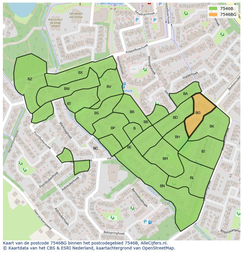 Afbeelding van het postcodegebied 7546 BG op de kaart.
