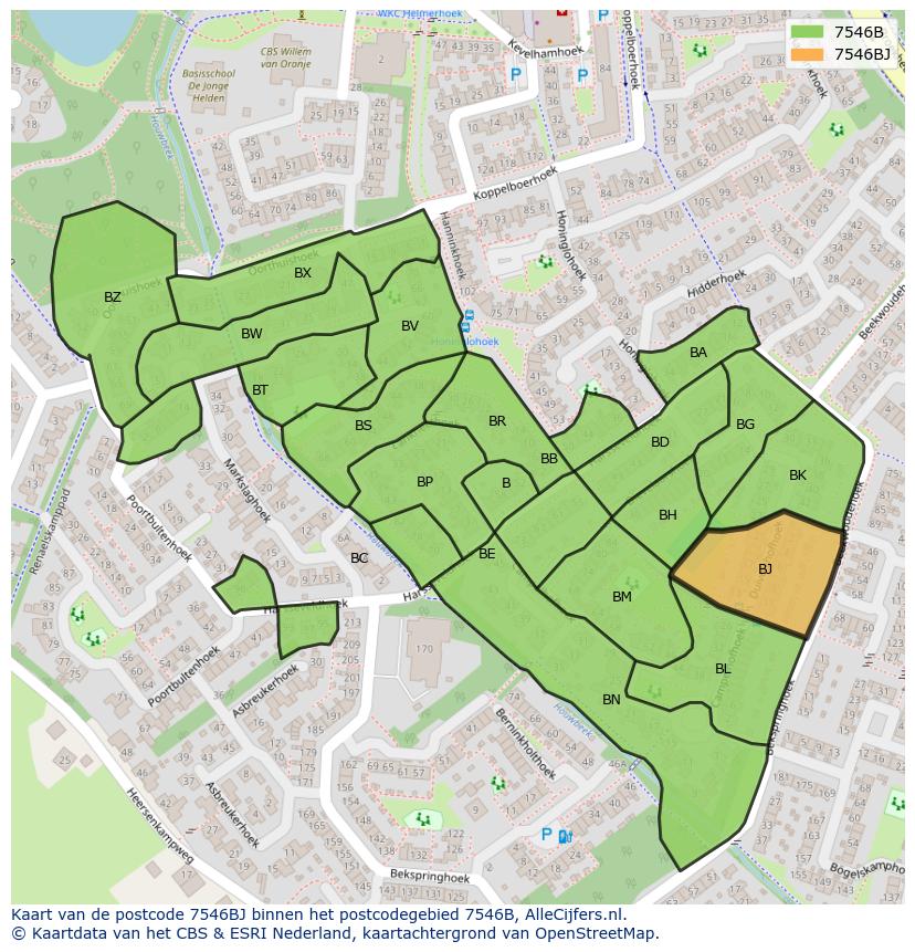 Afbeelding van het postcodegebied 7546 BJ op de kaart.