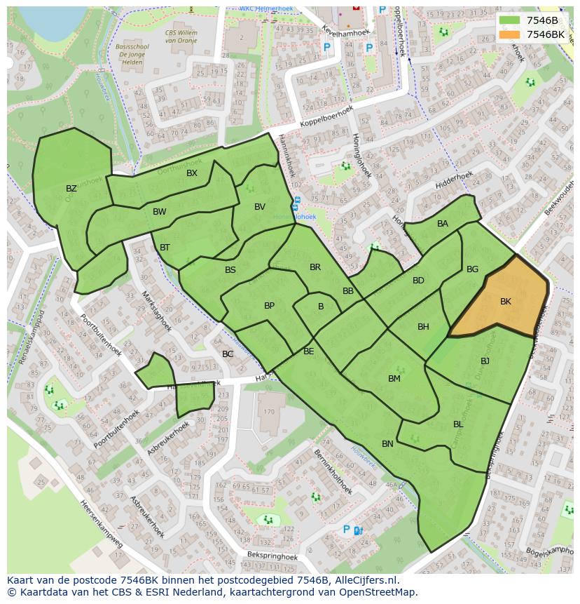 Afbeelding van het postcodegebied 7546 BK op de kaart.