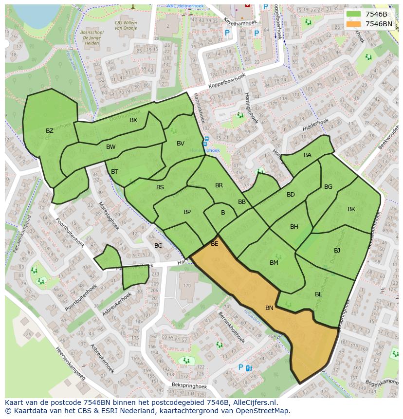 Afbeelding van het postcodegebied 7546 BN op de kaart.