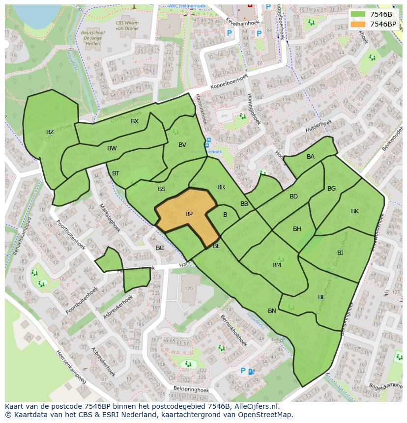 Afbeelding van het postcodegebied 7546 BP op de kaart.