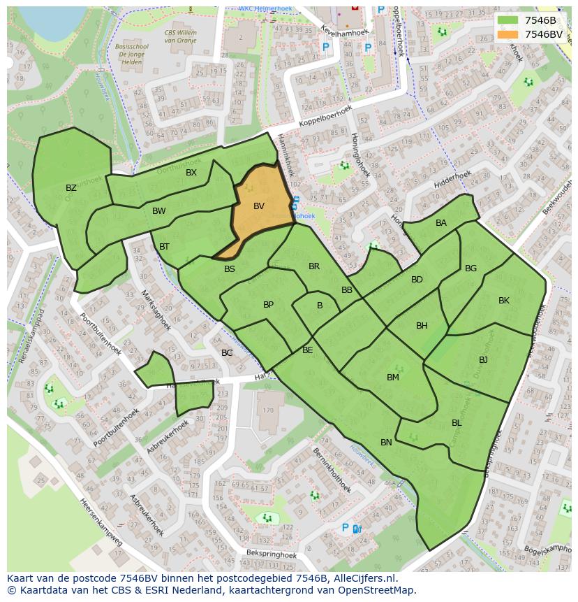 Afbeelding van het postcodegebied 7546 BV op de kaart.