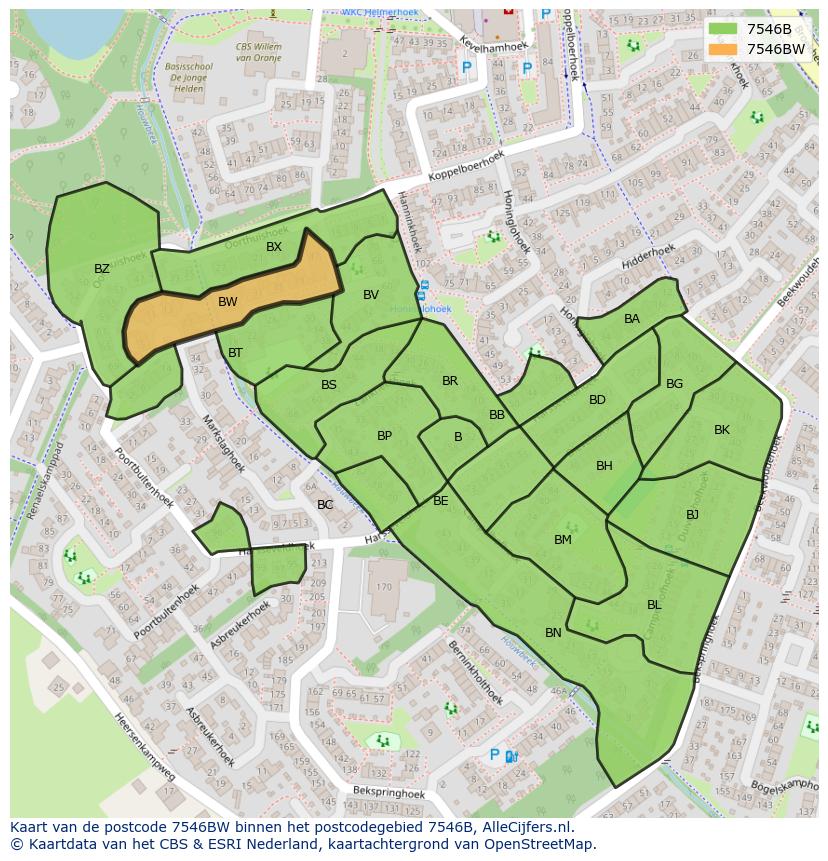 Afbeelding van het postcodegebied 7546 BW op de kaart.