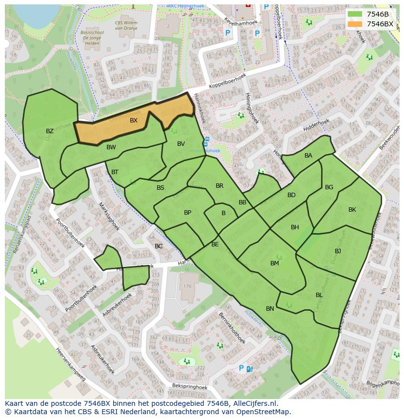 Afbeelding van het postcodegebied 7546 BX op de kaart.