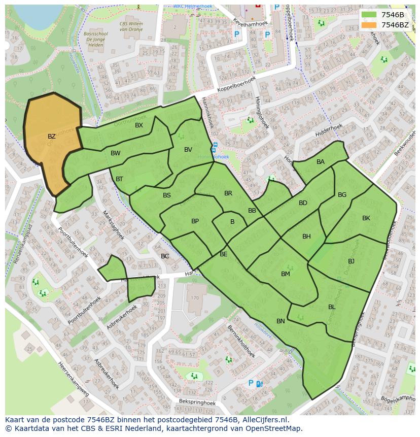Afbeelding van het postcodegebied 7546 BZ op de kaart.