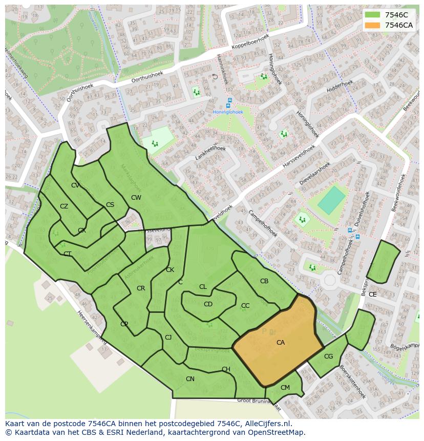Afbeelding van het postcodegebied 7546 CA op de kaart.