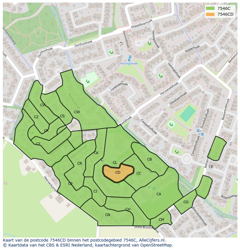 Afbeelding van het postcodegebied 7546 CD op de kaart.