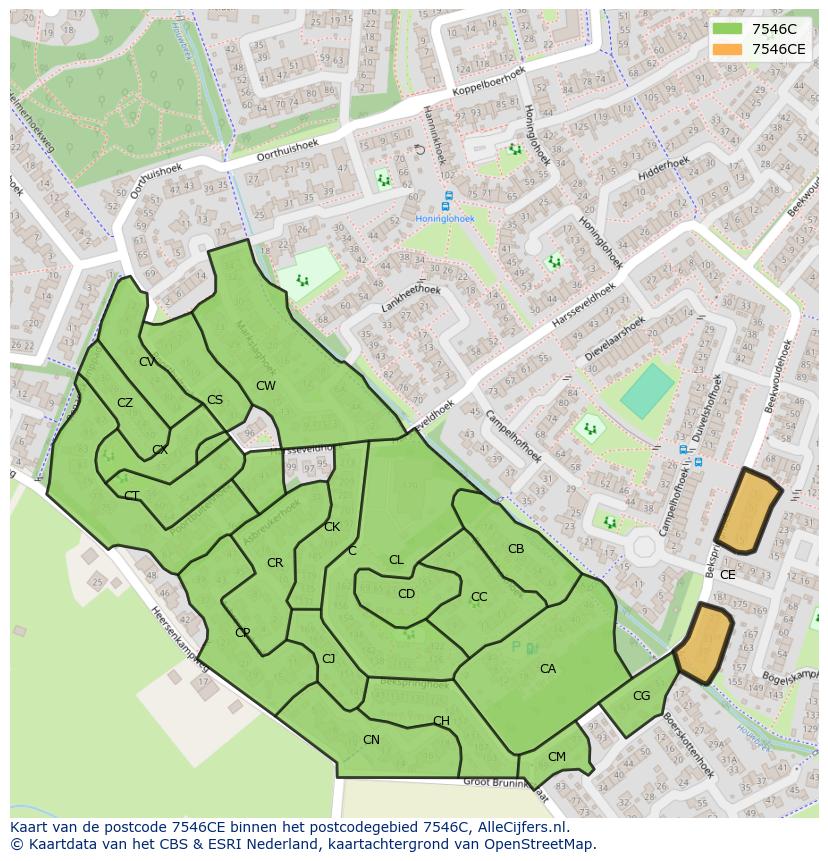 Afbeelding van het postcodegebied 7546 CE op de kaart.