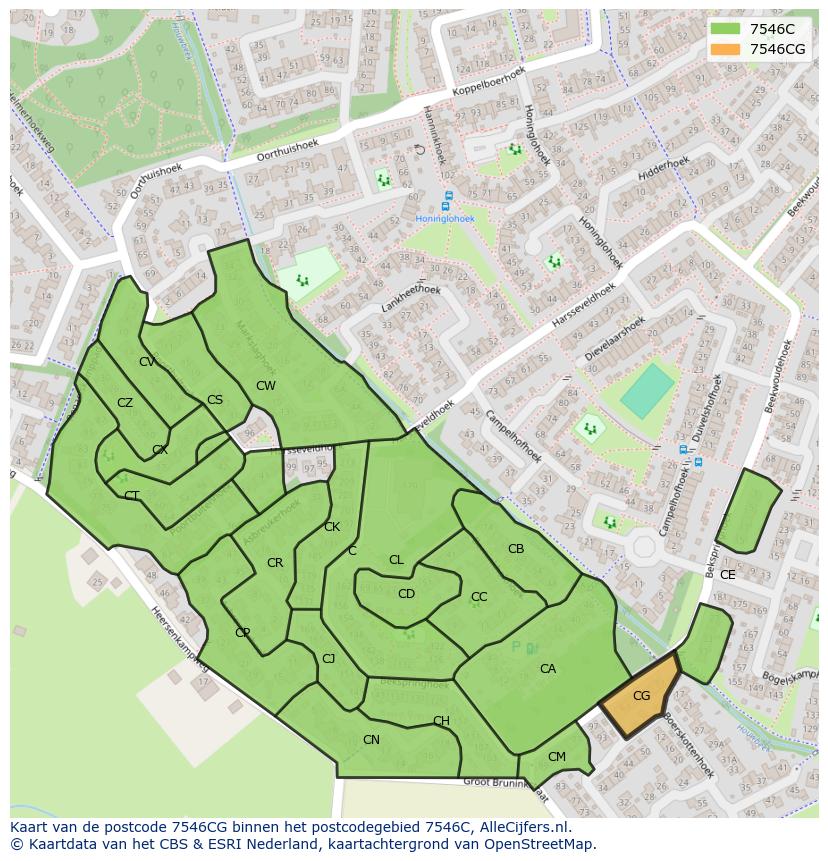 Afbeelding van het postcodegebied 7546 CG op de kaart.