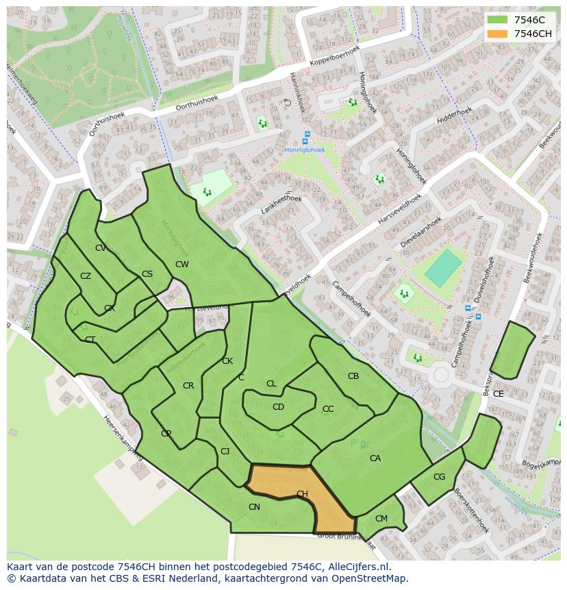 Afbeelding van het postcodegebied 7546 CH op de kaart.