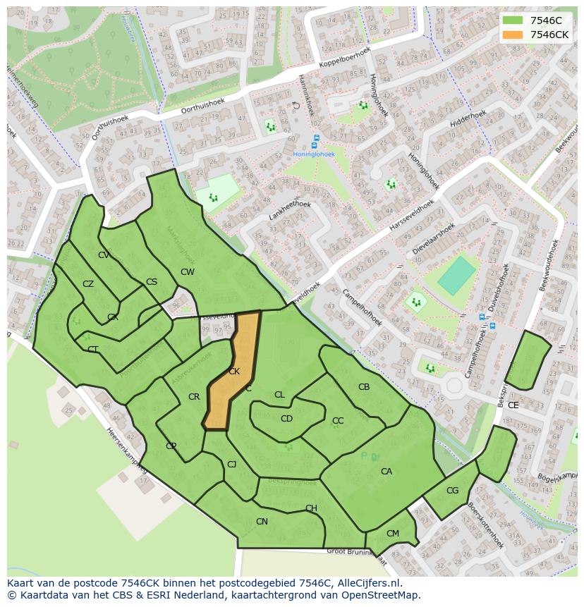 Afbeelding van het postcodegebied 7546 CK op de kaart.