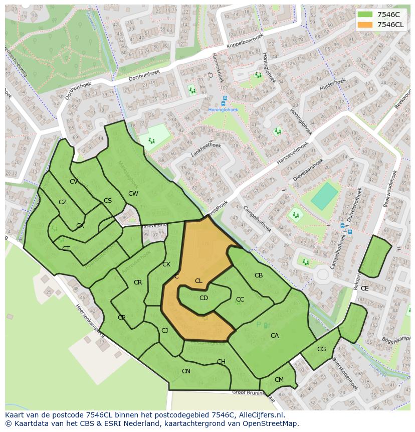 Afbeelding van het postcodegebied 7546 CL op de kaart.