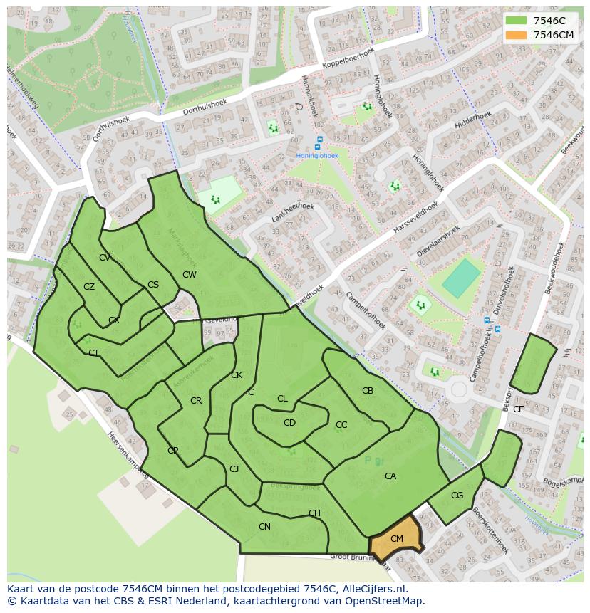 Afbeelding van het postcodegebied 7546 CM op de kaart.