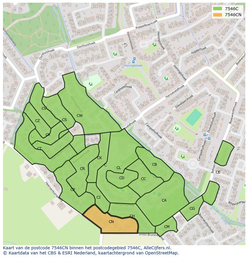 Afbeelding van het postcodegebied 7546 CN op de kaart.