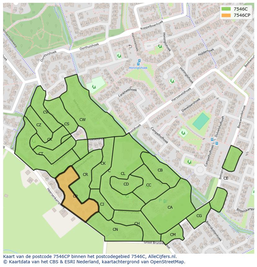 Afbeelding van het postcodegebied 7546 CP op de kaart.