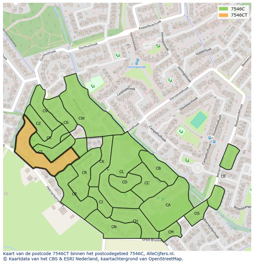 Afbeelding van het postcodegebied 7546 CT op de kaart.