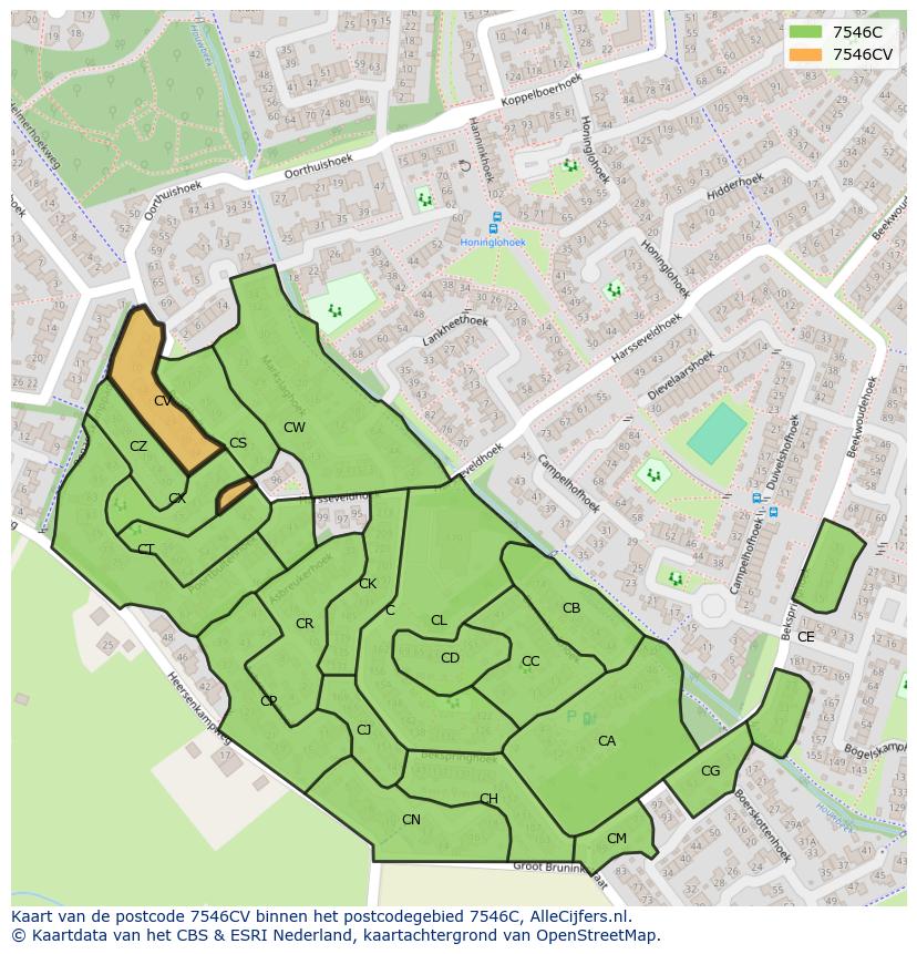 Afbeelding van het postcodegebied 7546 CV op de kaart.