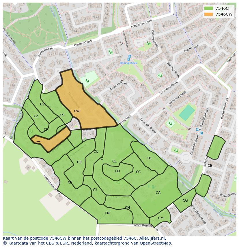 Afbeelding van het postcodegebied 7546 CW op de kaart.