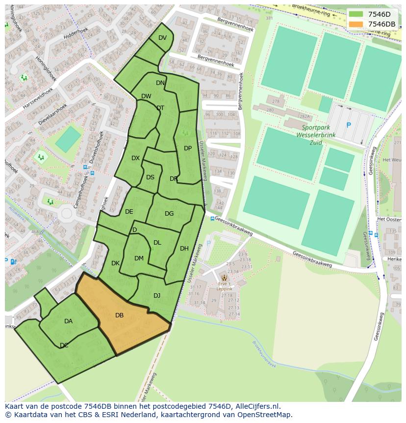 Afbeelding van het postcodegebied 7546 DB op de kaart.