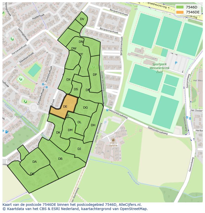Afbeelding van het postcodegebied 7546 DE op de kaart.