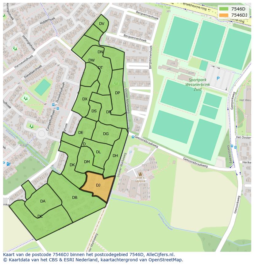 Afbeelding van het postcodegebied 7546 DJ op de kaart.