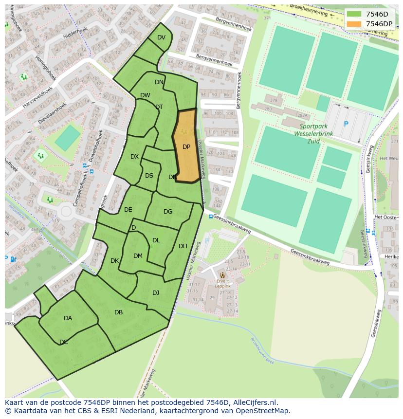 Afbeelding van het postcodegebied 7546 DP op de kaart.