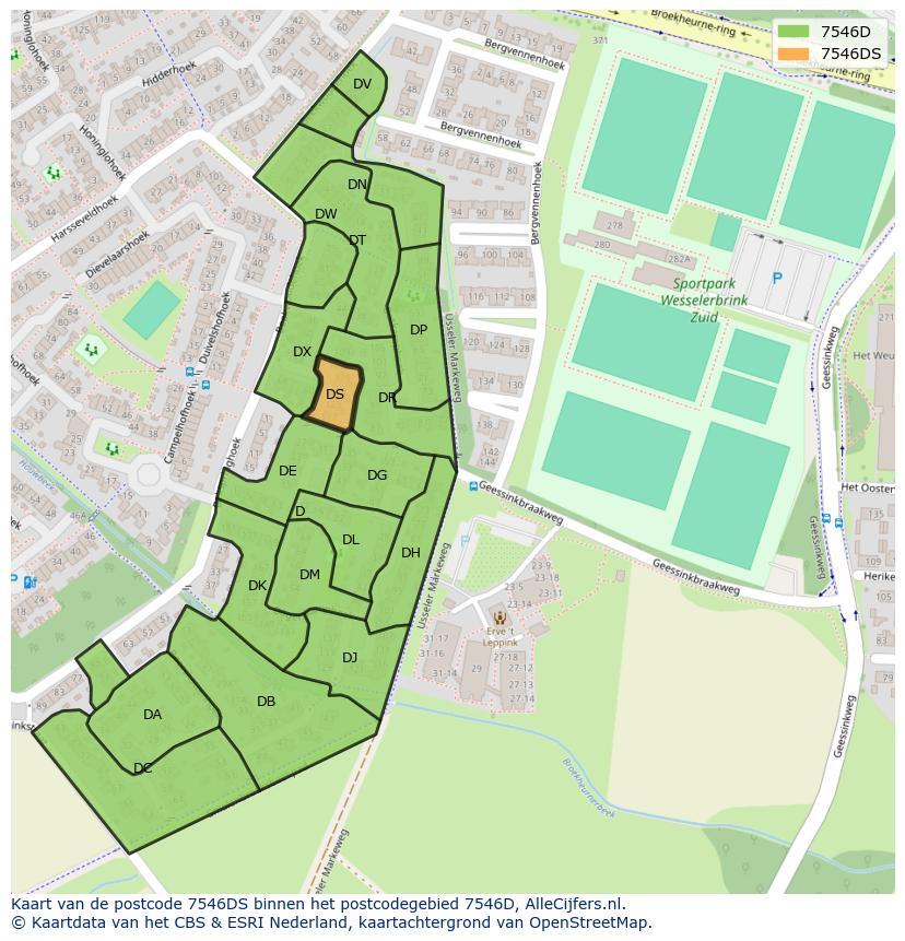 Afbeelding van het postcodegebied 7546 DS op de kaart.